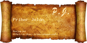 Priher Jolán névjegykártya